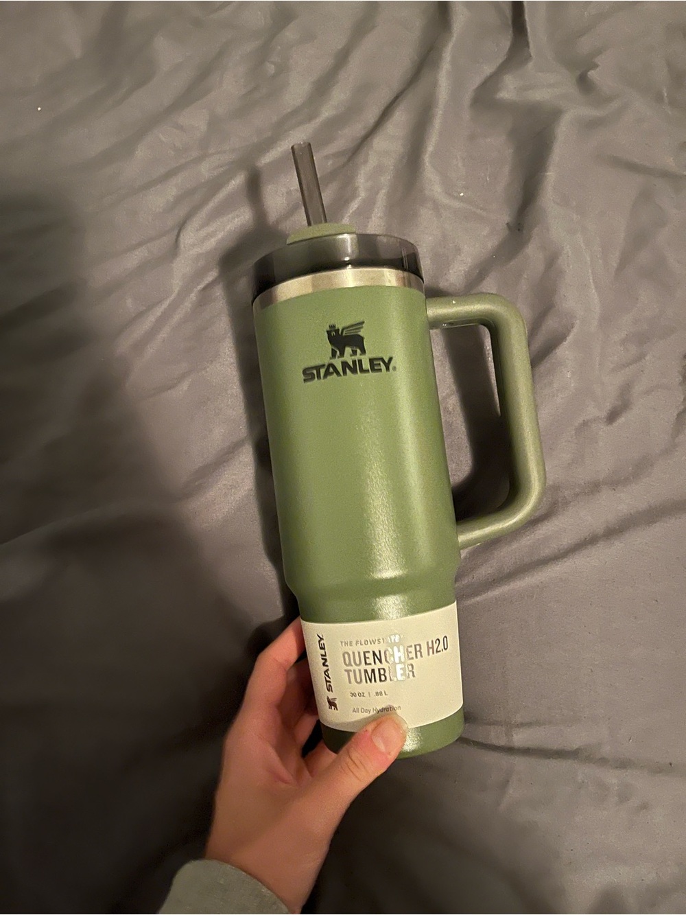 Stanley Olive Green Tumbler with Handle and Straw